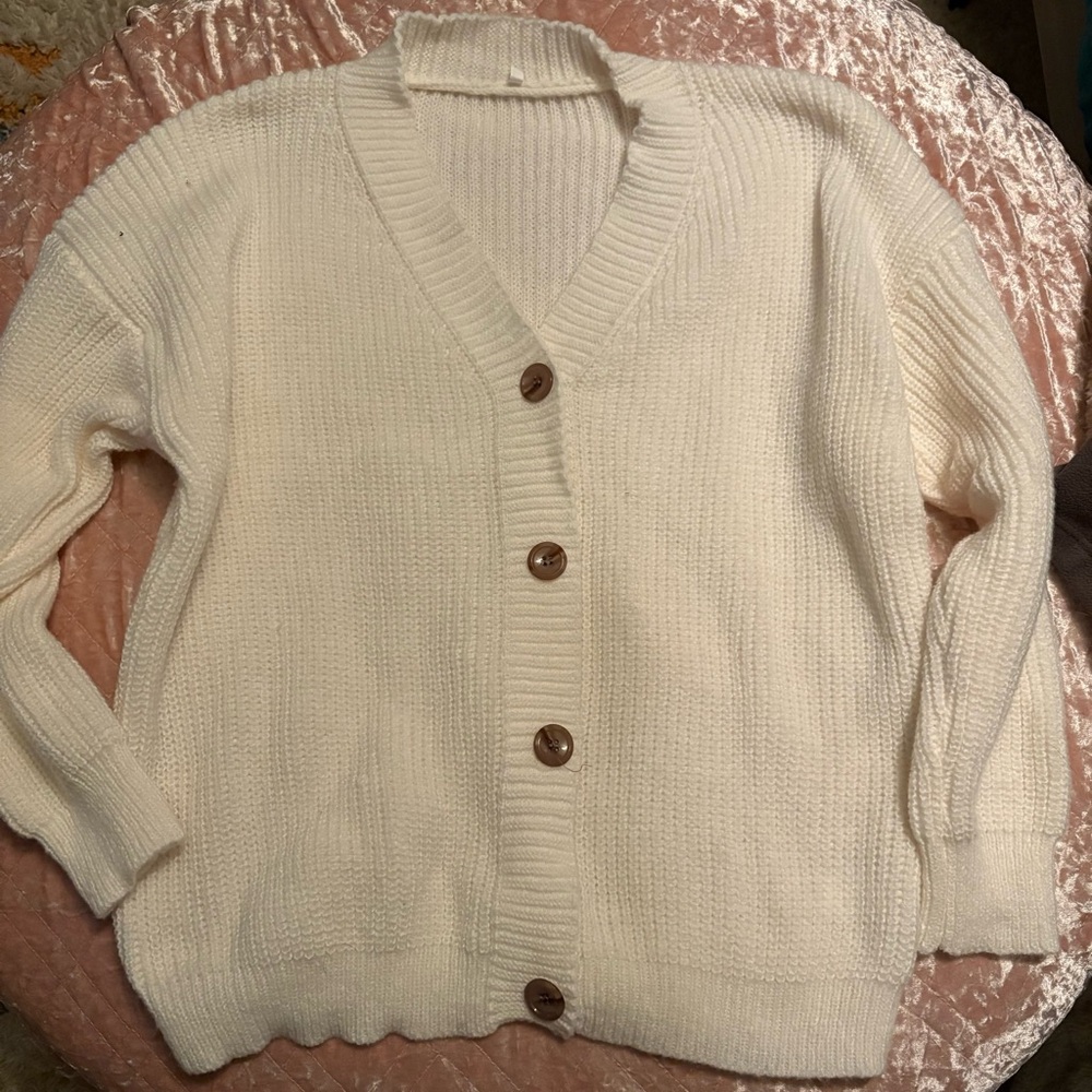Boutique large white cardigan sweater super soft button down oversized cozy